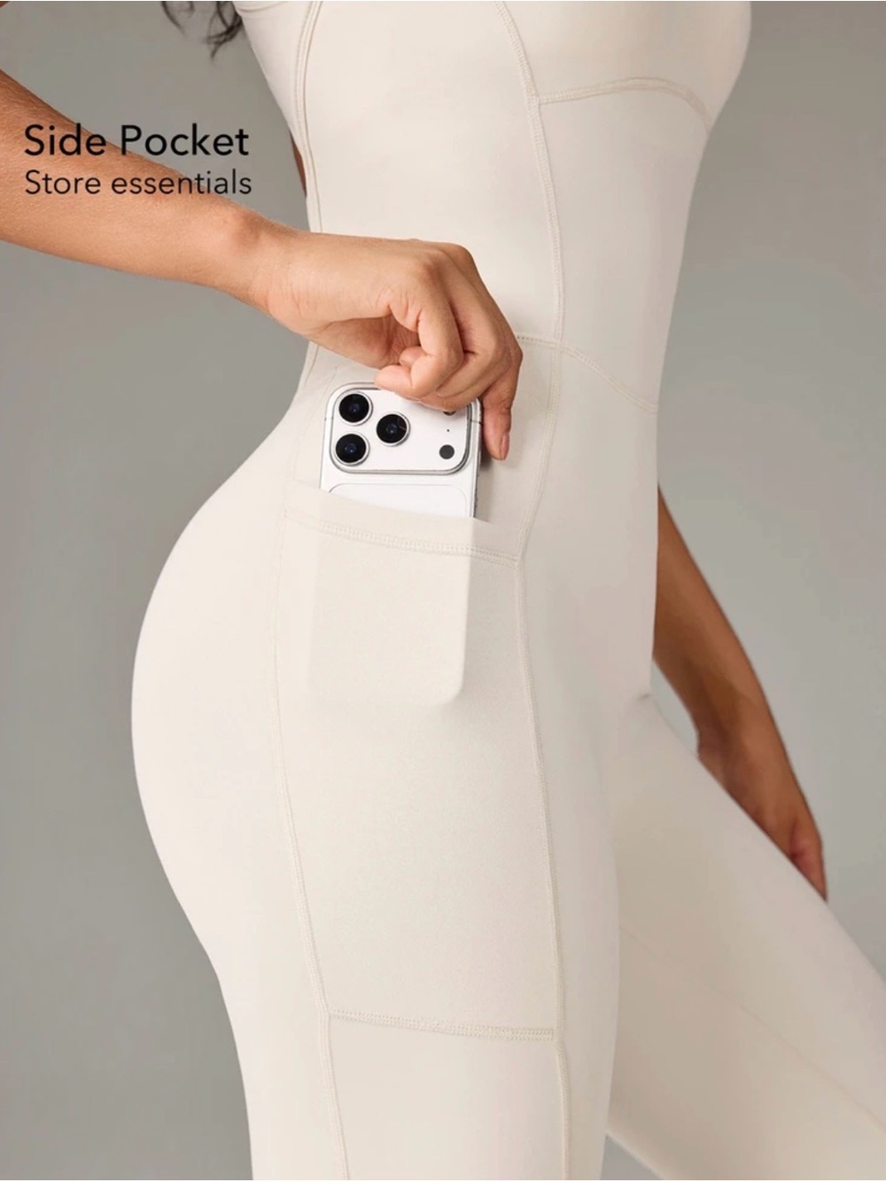 Women’s Cream Jumpsuit - Sleek One-Piece Activewear - Picture 6 of 8